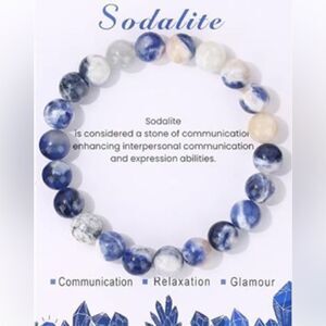 NEW Sodalite Gemstone 8mm Round Polished Bead Stretch Bracelet Blue White Unisex